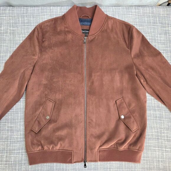 Paul Fredrick Microsuede Baseball Jacket Men's L Bomber Rust/Brown Fully Lined - Picture 11 of 16